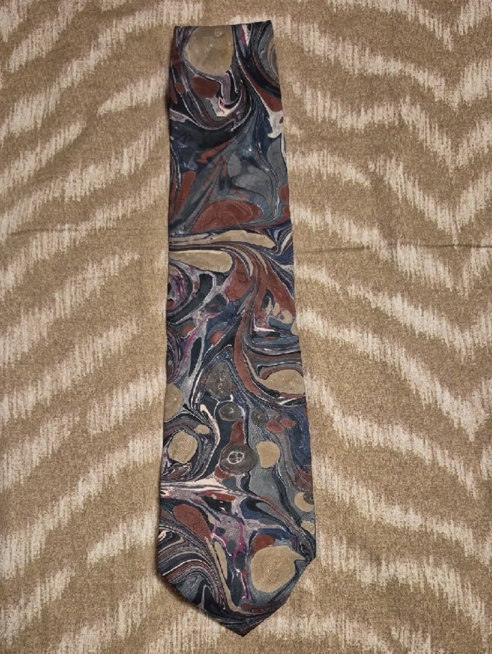 Vintage- Men's Patterned Silk Tie - Multicolor - Picture 4 of 9